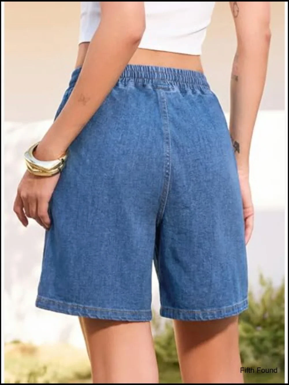High Waisted Stretchy Denim Shorts with Drawstring Elastic Waist Baggy Summer